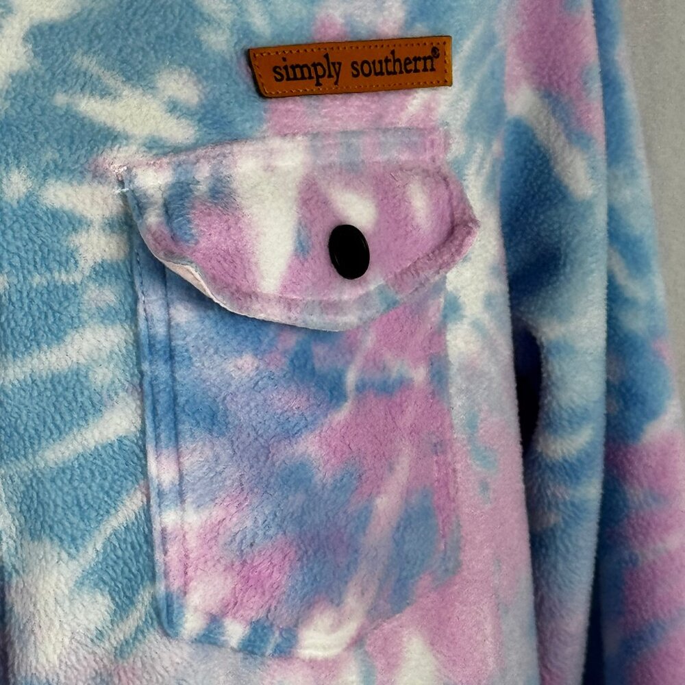 Simply Southern Collection Blue & Pink Tie Dye Snap Front Shirt Shacket Size S - Picture 7 of 11